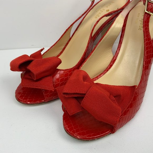 Kate Spade New York  Scarlet Red Slingback Heels Pumps Italy Sz 9 - Picture 13 of 16